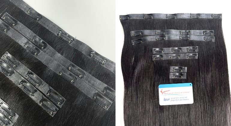 Seamless clip in hair extensions