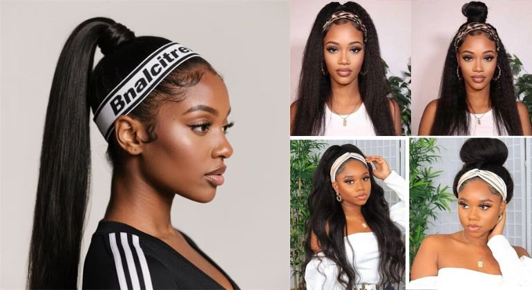 Ponytail and half up headband wigs hairstyles