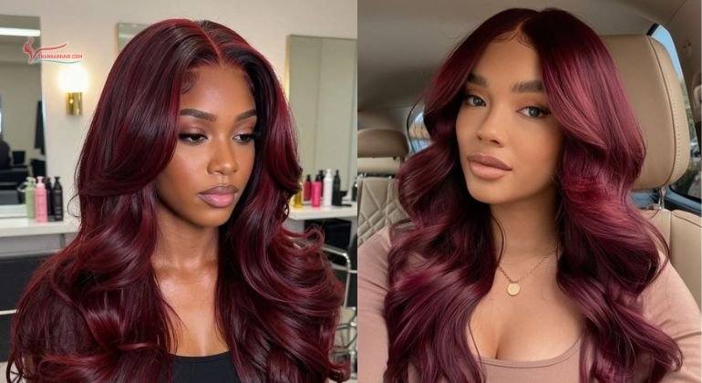 Burgundy Highlights on Black Hair