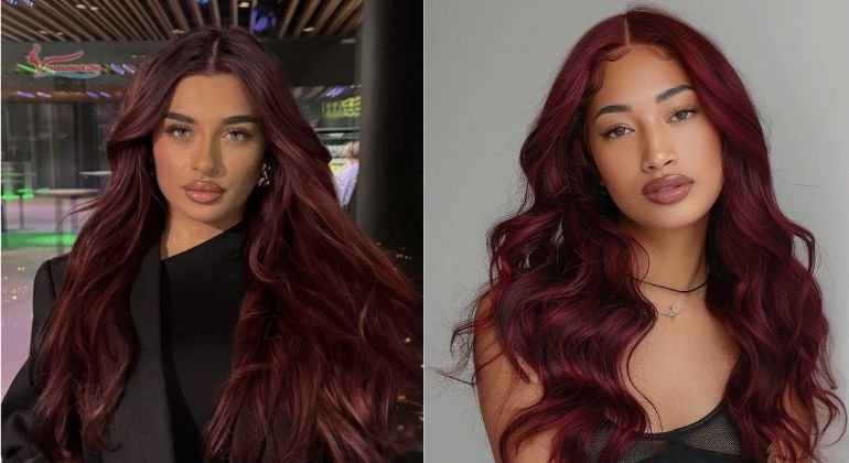 Red Balayage on Black Hair