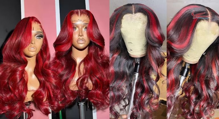 Red Highlights on Hair Extensions and Wigs