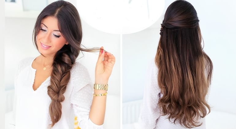 Half-up top knot with face-framing waves