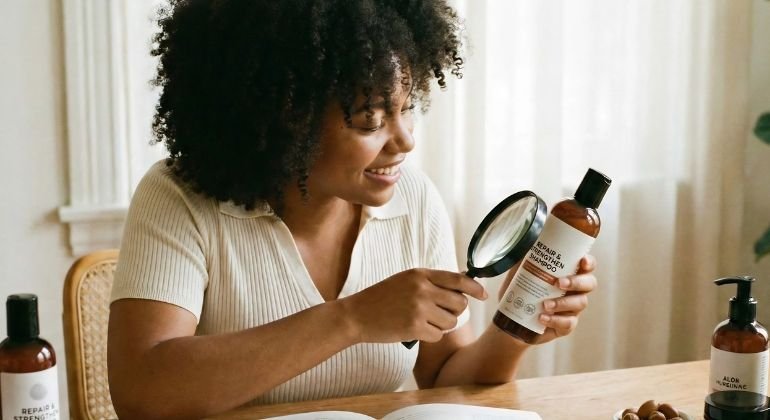 Reading a UV hair product label without getting sold