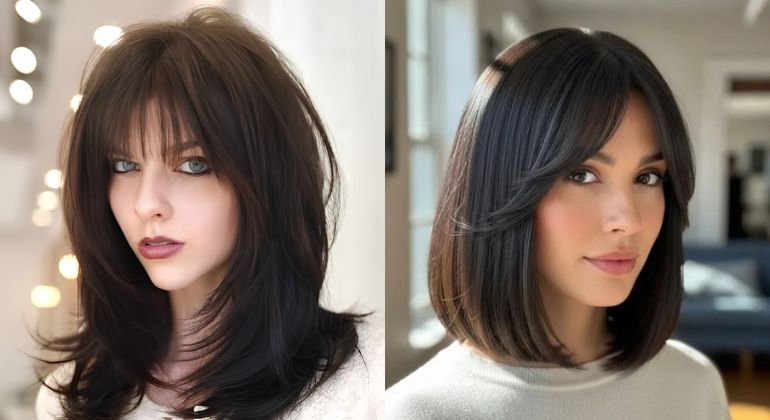 The Soft Layered Bob with Curtain Bangs