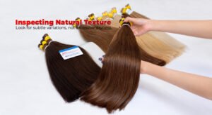 Inspecting raw hair texture under natural light