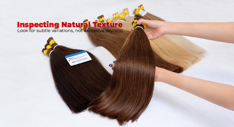 Inspecting raw hair texture under natural light