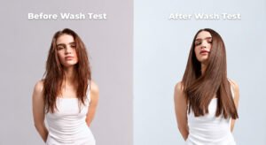Raw hair sample before and after a wash test