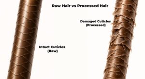 Raw hair and processed hair compared side by side