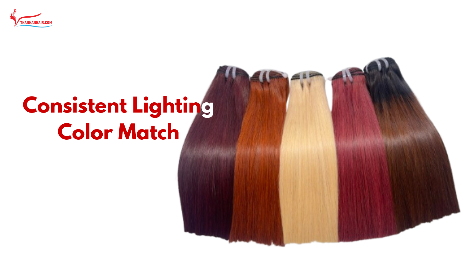 Comparing machine weft hair extension colours under consistent lighting