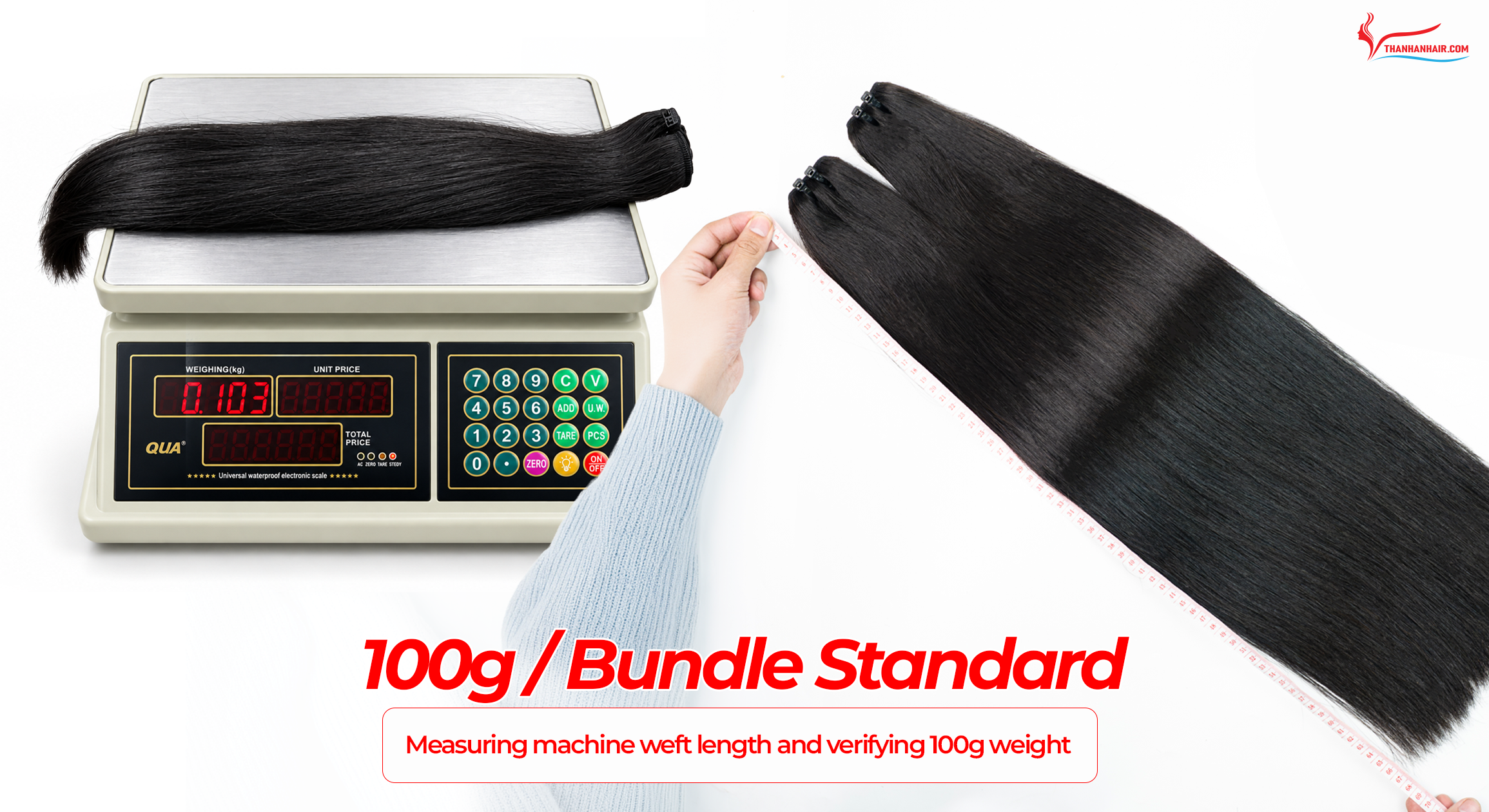 Measuring machine weft length and verifying 100g weight